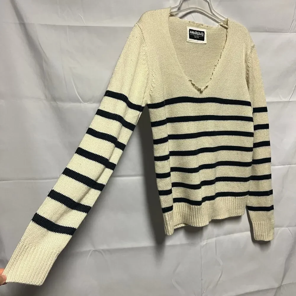 Amnesia Men's Striped V-Neck Pullover Knit Sweater Size Medium
